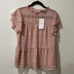 Elegant Ruffle Blouse in Pink with Animal Print